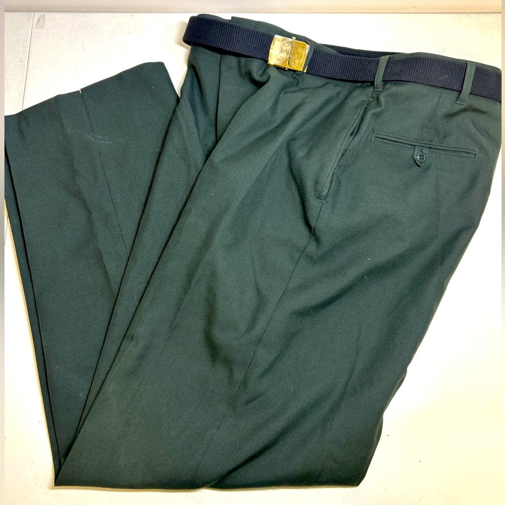 U.S. Serge Army Green AG-489 Poly Wool Trousers Dress Pants Size 35R Belted
